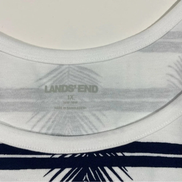 New Lands End Interlock Cotton Tank Top Size 1X Blue Palm Stripe - Picture 5 of 9